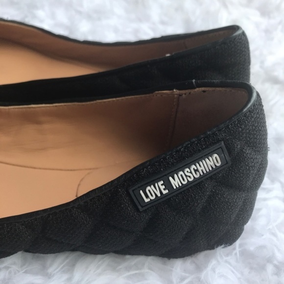 Love Moschino Quilted Fabric Point Flats Sz 37 - Picture 6 of 7